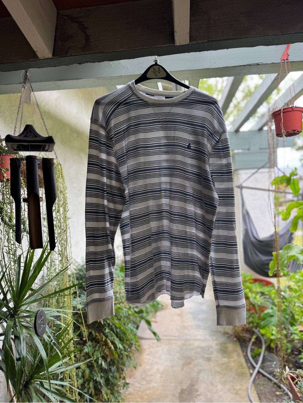 Volcom Men's Long-Sleeve Striped Crewneck - Blue & White